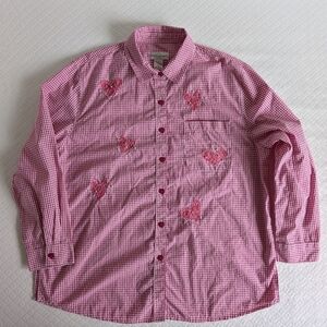 Drapers & Damons Pink gingham Button down short, Heart, Valentine, size XL